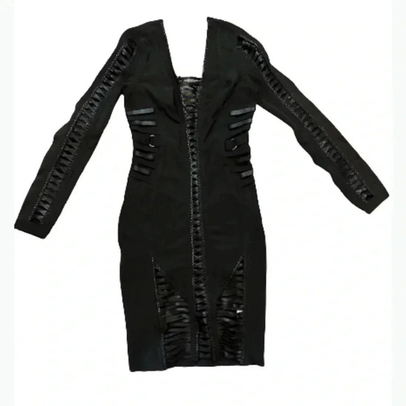 FASHION NOVA BLACK CUT OUT BACK FAUX LEATHER DRESS - Picture 6 of 13